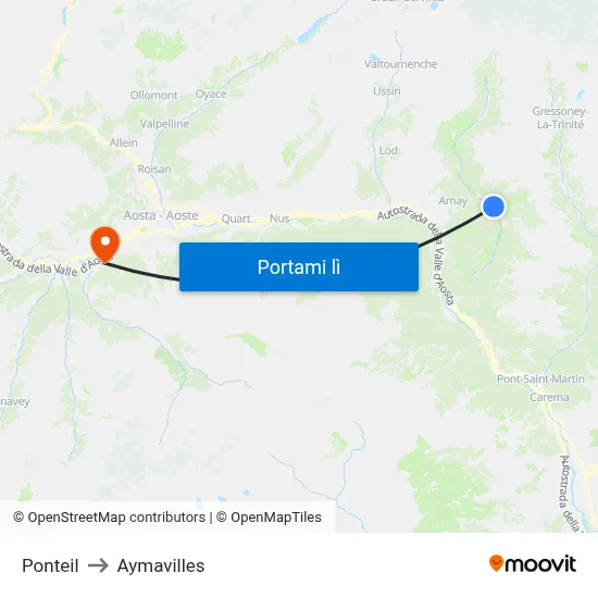 Ponteil to Aymavilles map