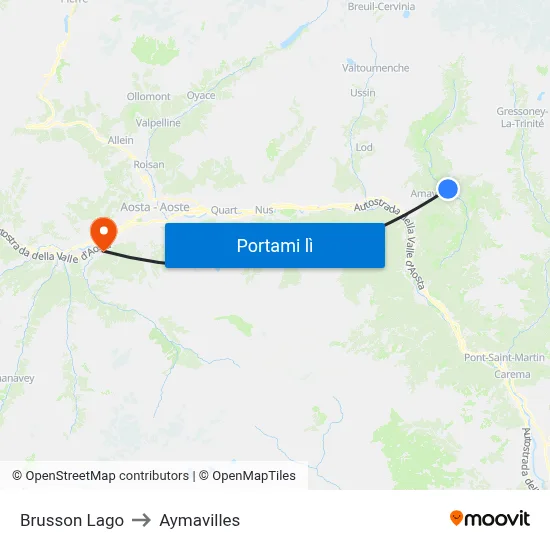 Brusson Lago to Aymavilles map