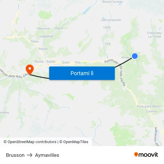 Brusson to Aymavilles map