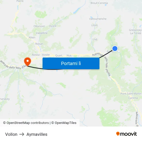Vollon to Aymavilles map