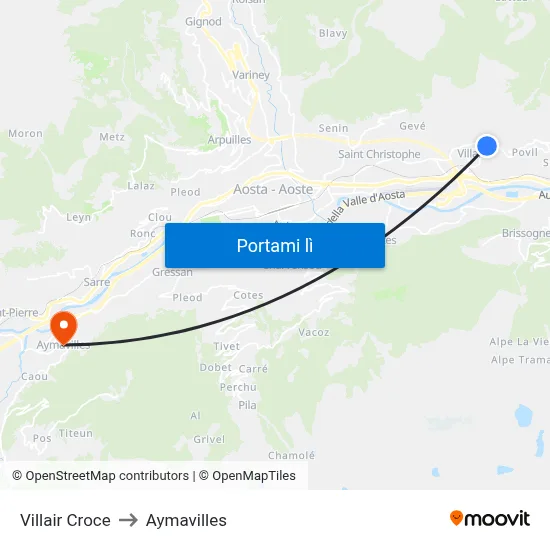 Villair Croce to Aymavilles map
