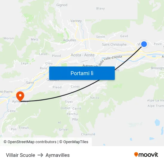 Villair Scuole to Aymavilles map
