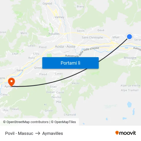 Povil - Massuc to Aymavilles map