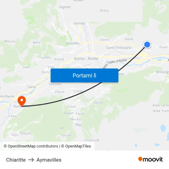 Chiaritte to Aymavilles map