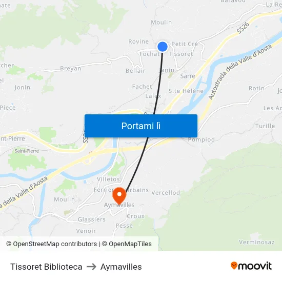 Tissoret Biblioteca to Aymavilles map