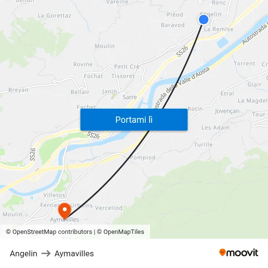 Angelin to Aymavilles map