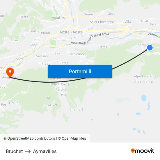 Bruchet to Aymavilles map