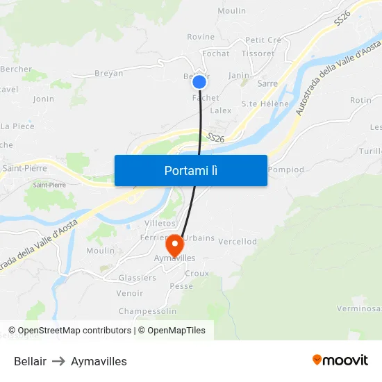 Bellair to Aymavilles map