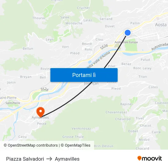 Piazza Salvadori to Aymavilles map