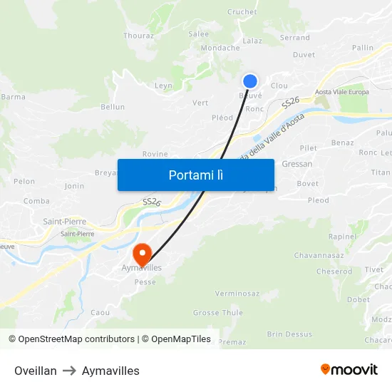 Oveillan to Aymavilles map