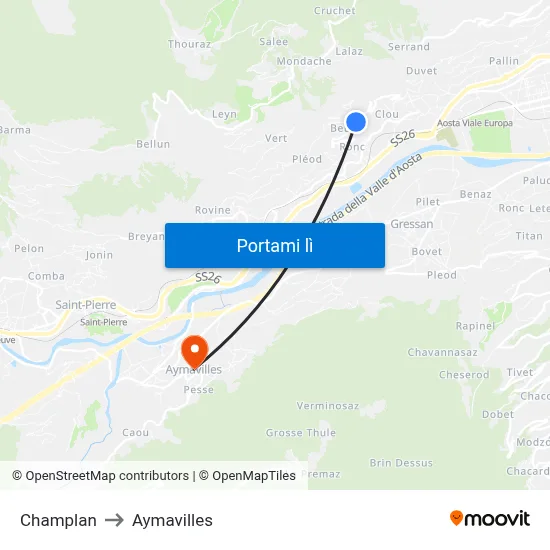 Champlan to Aymavilles map