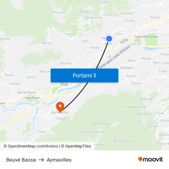 Beuvé Bassa to Aymavilles map