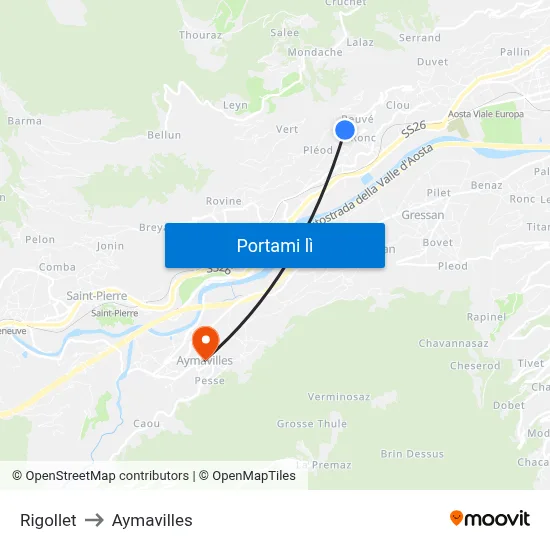 Rigollet to Aymavilles map
