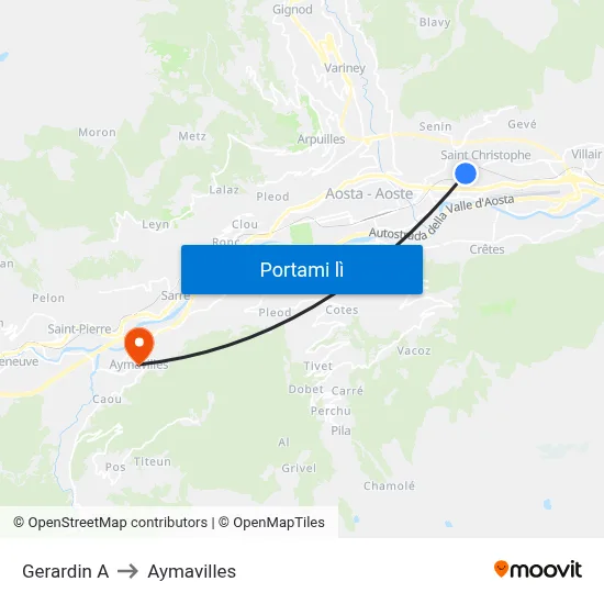 Gerardin A to Aymavilles map