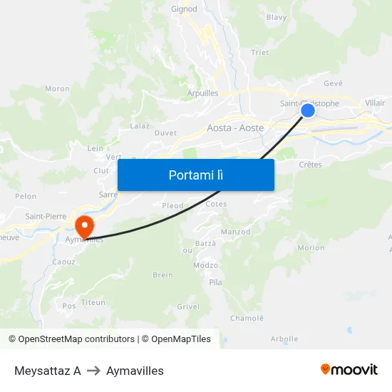 Meysattaz A to Aymavilles map