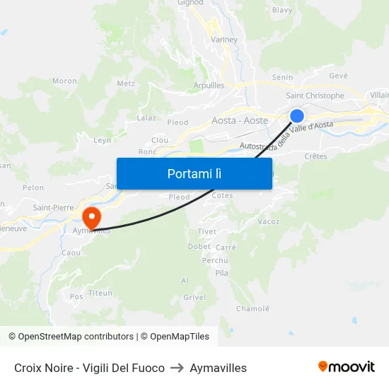 Croix Noire - Vigili Del Fuoco to Aymavilles map
