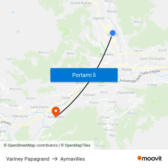 Variney Papagrand to Aymavilles map