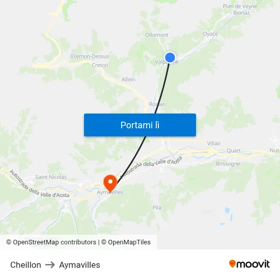 Cheillon to Aymavilles map