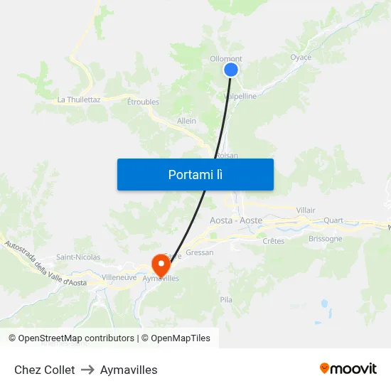 Chez Collet to Aymavilles map