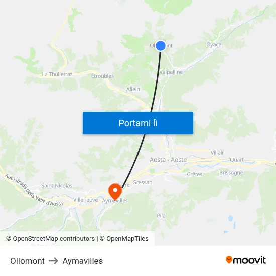 Ollomont to Aymavilles map