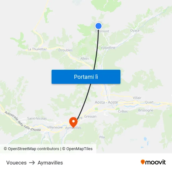 Voueces to Aymavilles map