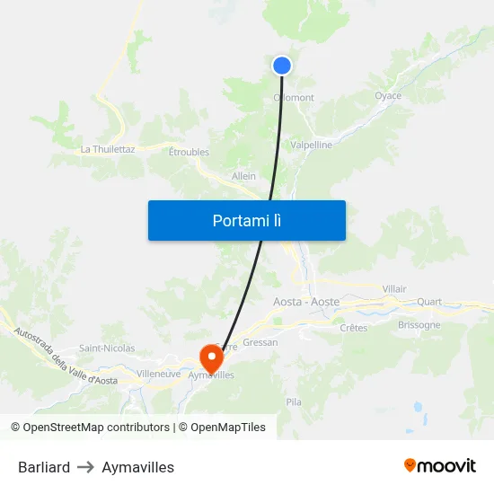Barliard to Aymavilles map