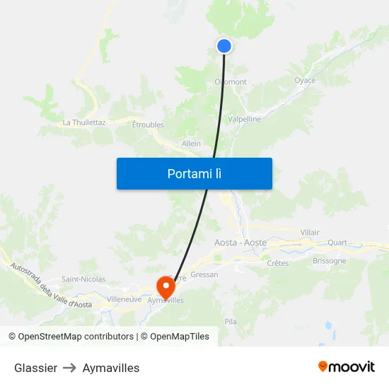Glassier to Aymavilles map