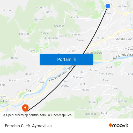 Entrebin C to Aymavilles map