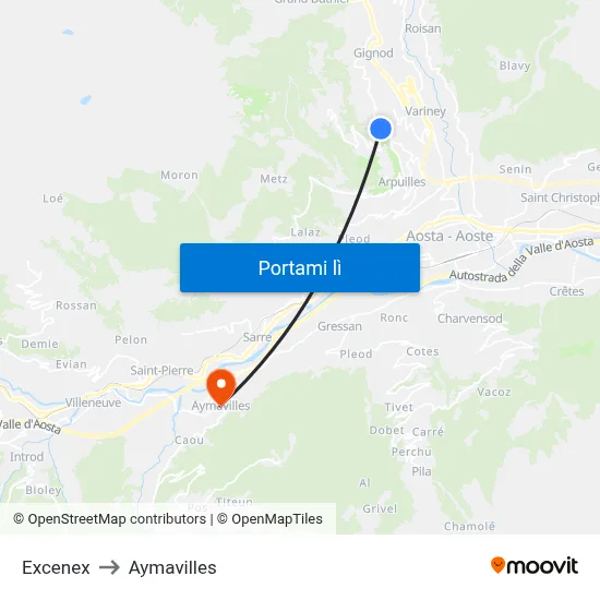 Excenex to Aymavilles map