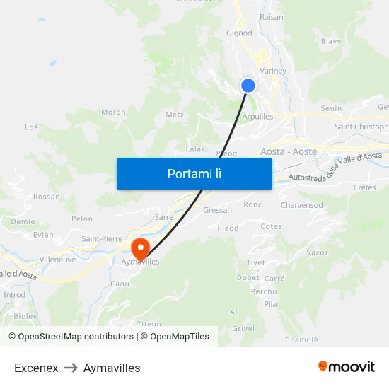 Excenex to Aymavilles map