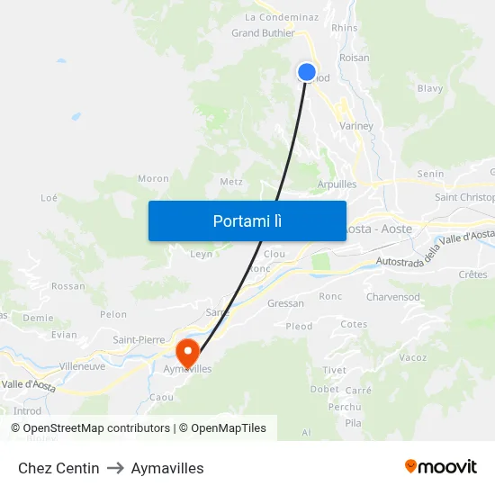Chez Centin to Aymavilles map