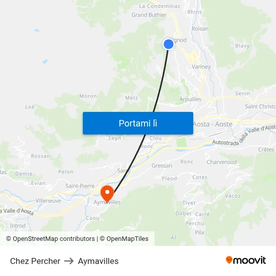 Chez Percher to Aymavilles map