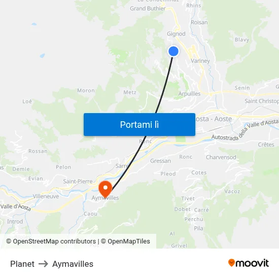 Planet to Aymavilles map