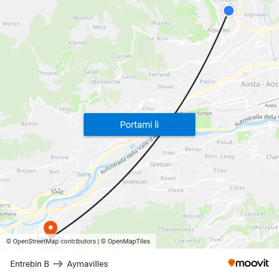 Entrebin B to Aymavilles map