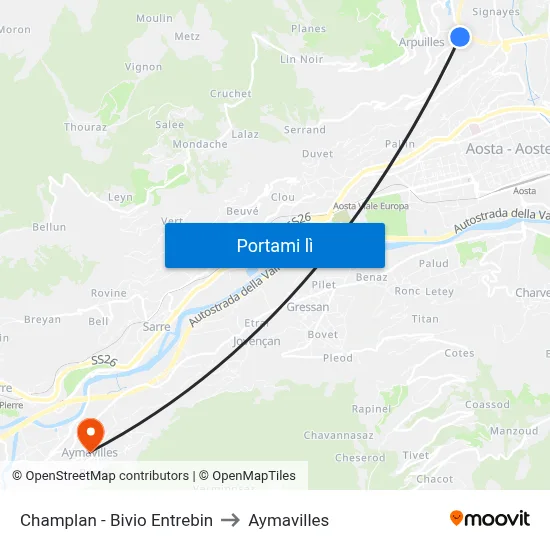 Champlan - Bivio Entrebin to Aymavilles map