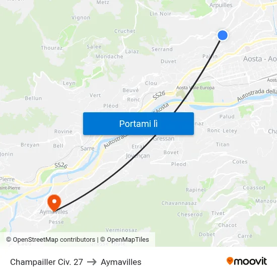 Champailler Civ. 27 to Aymavilles map