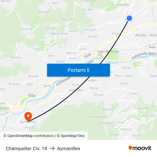 Champailler Civ. 14 to Aymavilles map