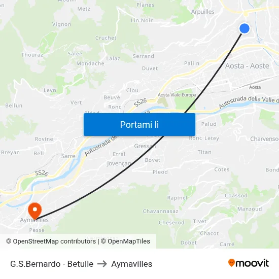 G.S.Bernardo - Betulle to Aymavilles map