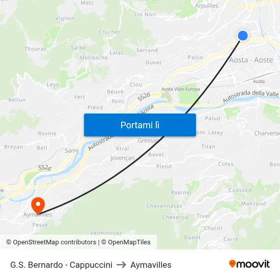 G.S. Bernardo - Cappuccini to Aymavilles map