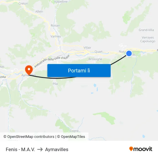Fenis - M.A.V. to Aymavilles map