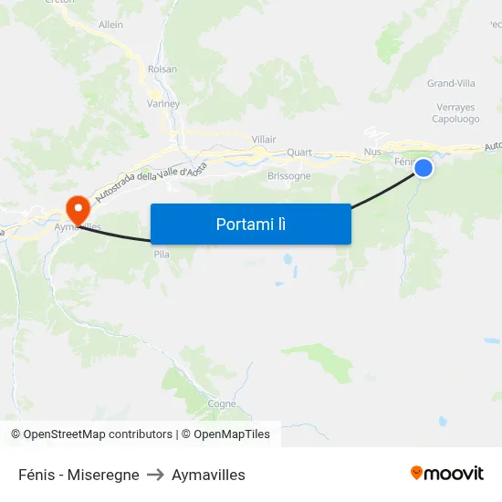 Fénis - Miseregne to Aymavilles map