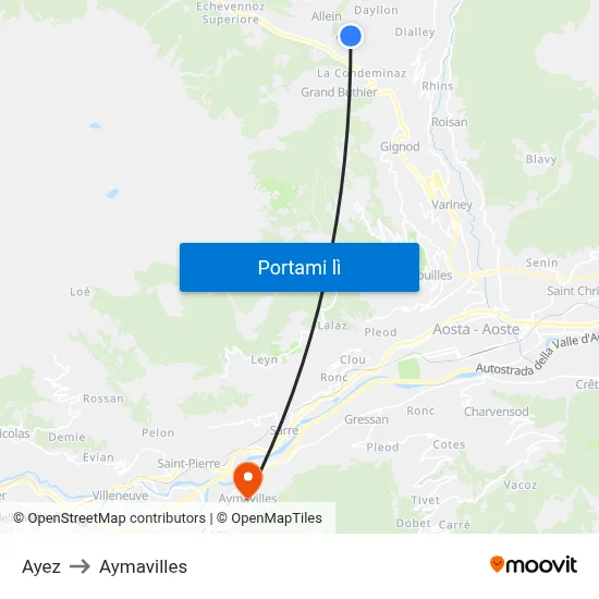 Ayez to Aymavilles map