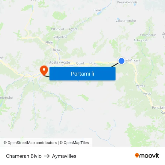 Chameran Bivio to Aymavilles map