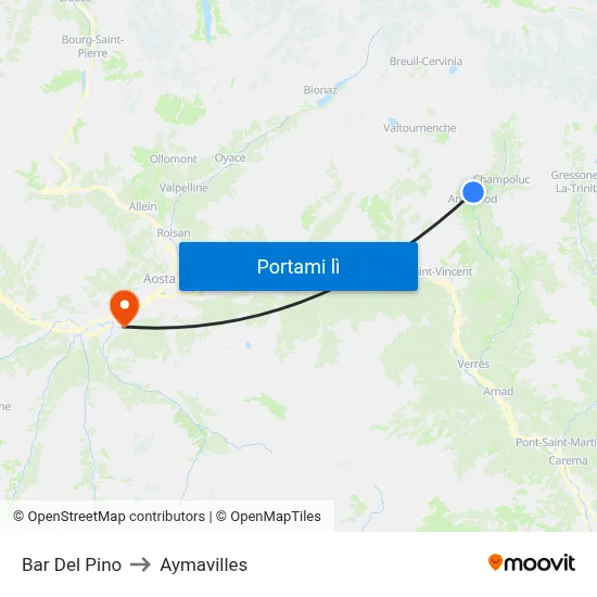 Bar Del Pino to Aymavilles map