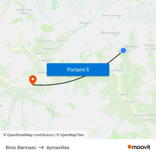 Bivio Barmasc to Aymavilles map