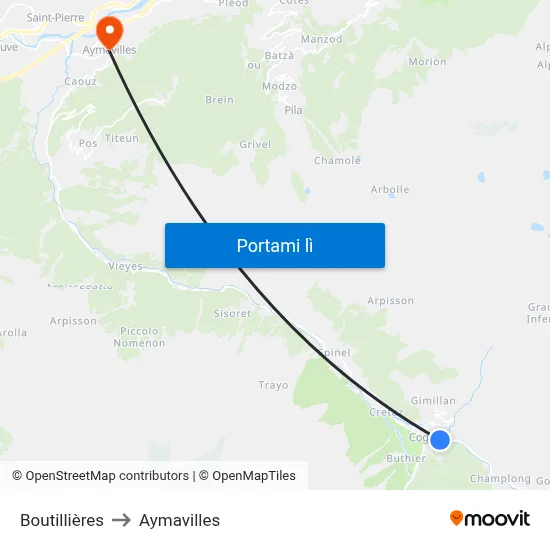 Boutillières to Aymavilles map
