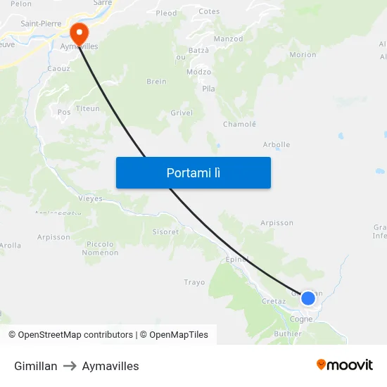 Gimillan to Aymavilles map