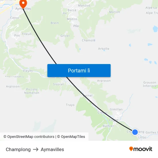 Champlong to Aymavilles map