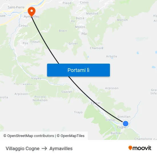 Villaggio Cogne to Aymavilles map