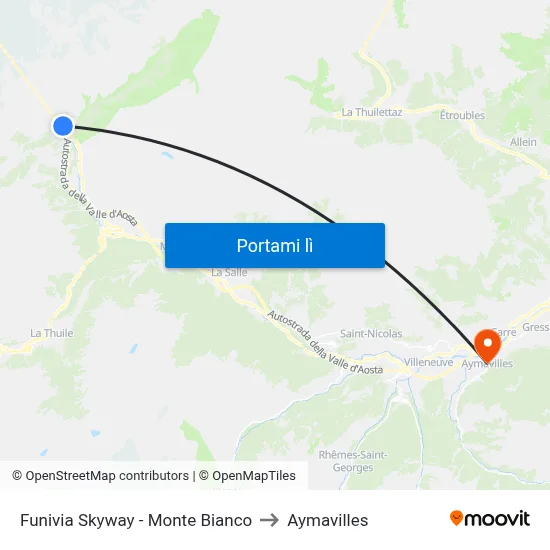 Funivia Skyway - Monte Bianco to Aymavilles map